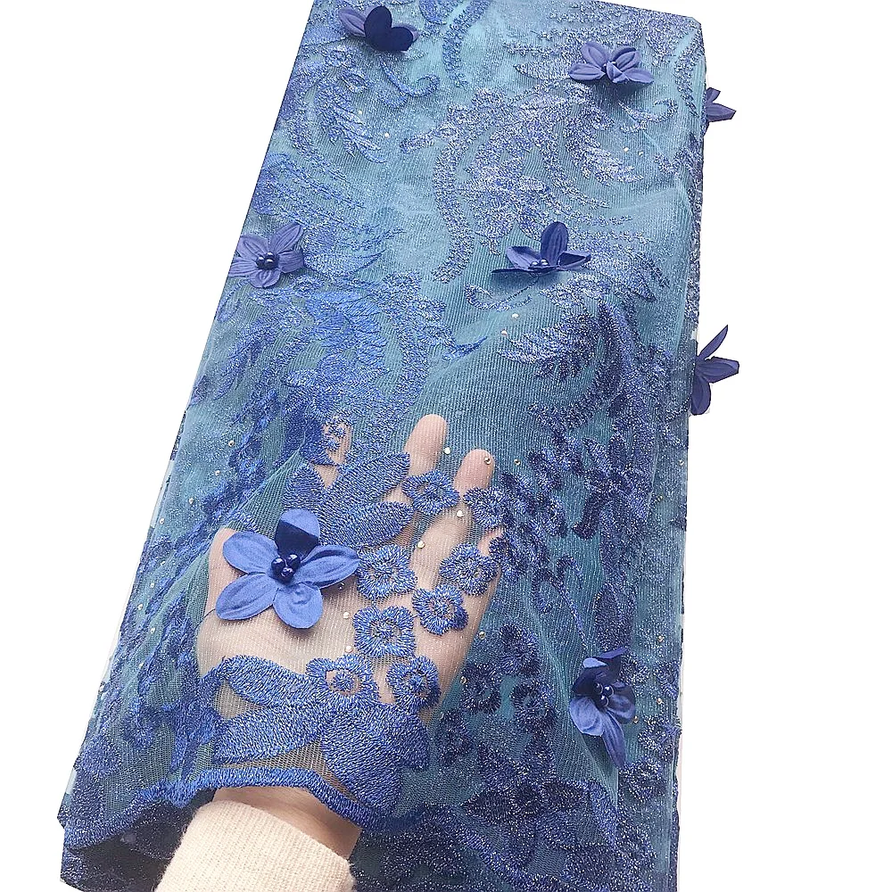 Новейшее швейцарское африканская кружевная ткань 2019 белый синий 3d французский