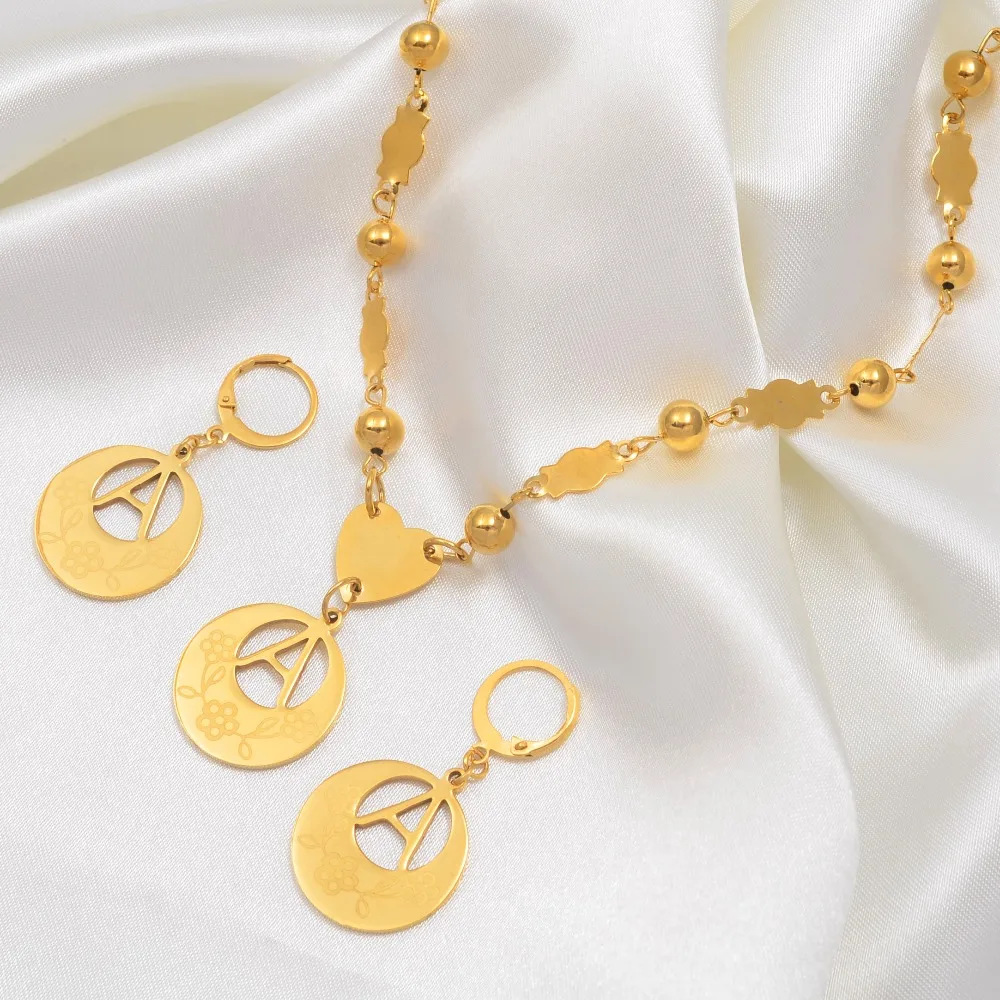 Anniyo 2CM Letters Pendant Necklaces W/Flower Initial for Women Girl A-Z Gold Color English Alphabet Hawaii Jewellery #039121S | Украшения