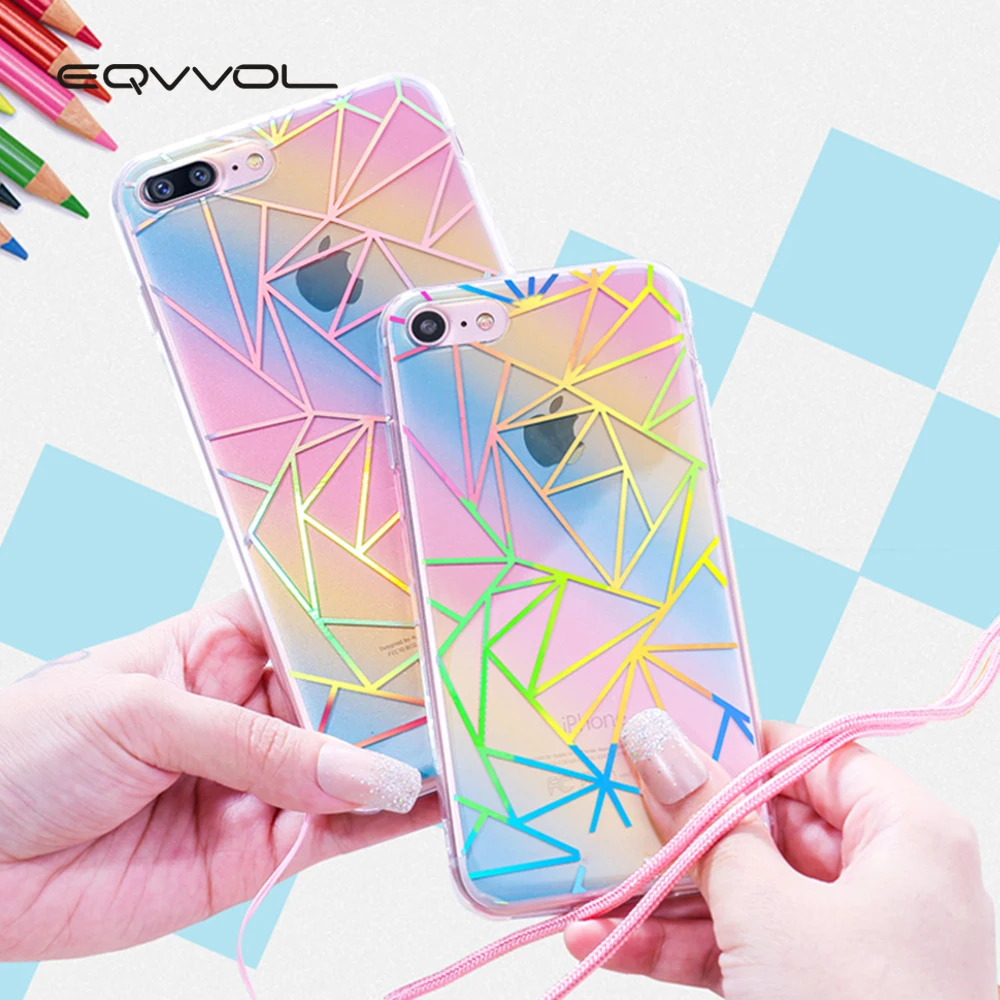Eqvvol Luxury Diamond Pattern Rainbow Case For Apple iPhone X 8 7 Plus Soft TPU Fashion Back Cover 6 6s |