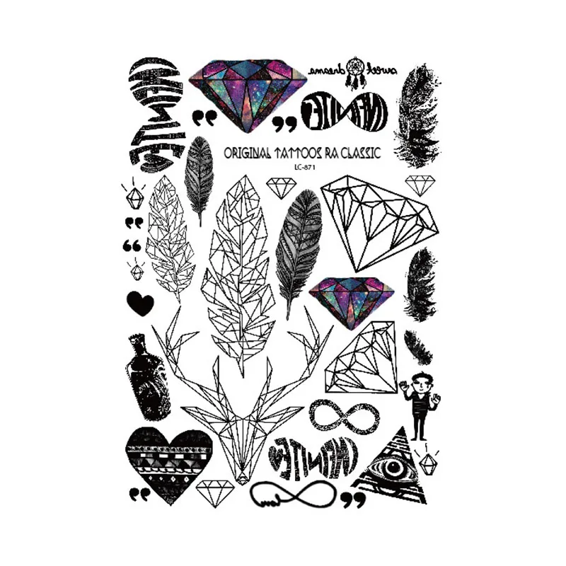 1pcs Fashion Tattoo Sticker DIY Body Art Waterproof Colorful Cartoon Diamond Dog Bird Star Leaf Temporary Cute Stickers | Игрушки и