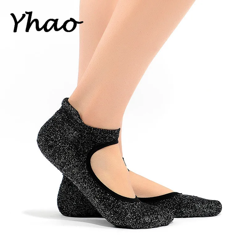 Yhao 100% cotton Yoga pilates socks Backless Ballet Terry Silver Deodorant Non-slip Floor sports 2017 New style | Спорт и