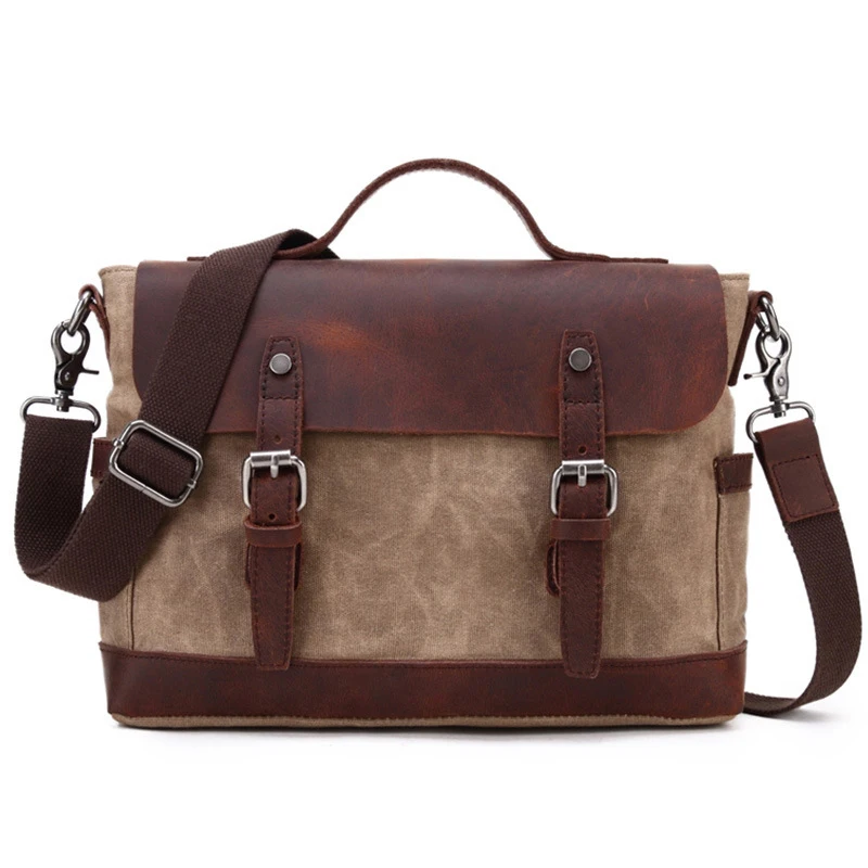

Oil Canvas Messenger Bag Men Genuine Leather Crossbody Bags For Men Canvas Bag