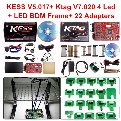 Kessktag led 22adapt Полный Ktag KESS V2 Master V5.017 V2.53/V2.47 KESS 2 5,017 K-tag V7.020 светодиодный BDM Рамка адаптеры мастер OBD2 менеджер Тюнинг Комплект - Цвет: Kessktag led 22adapt