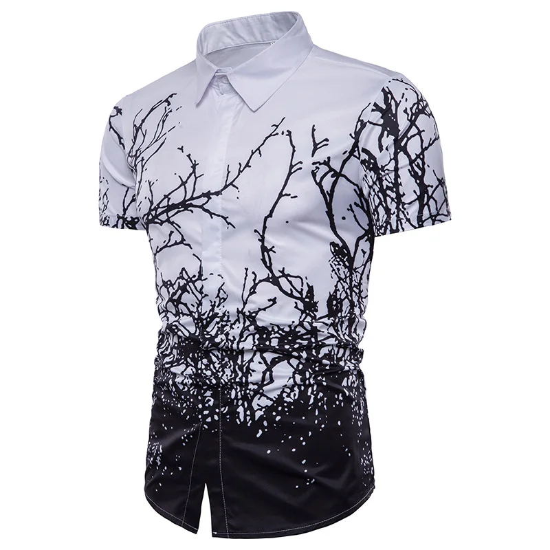 

Fashion Floral White Dress Shirt Men 2021 Brand New Slim Fit Short Sleeve Camisa Social Masculina Casual Shirt Men Chemise Homme