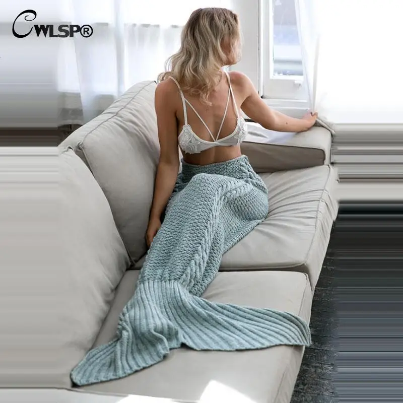 CWLSP модные вязаные одеяла с хвостом русалки теплый спальный мешок для дивана на