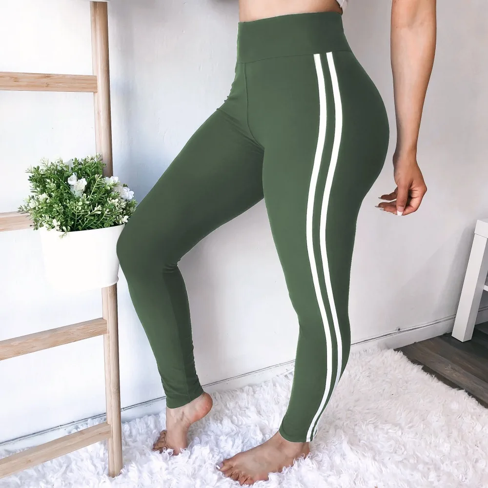 Черный Повседневная одежда легинсы для фитнеса женщины высокая талия сторона белый обязывающий полиэстер сплошной цвет воздухопроницаемый спортивный штаны