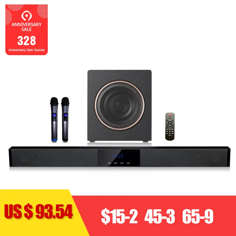 Венге 60 W дистанционного ТВ динамики Soundbar + домой сабвуфер Беспроводной караоке