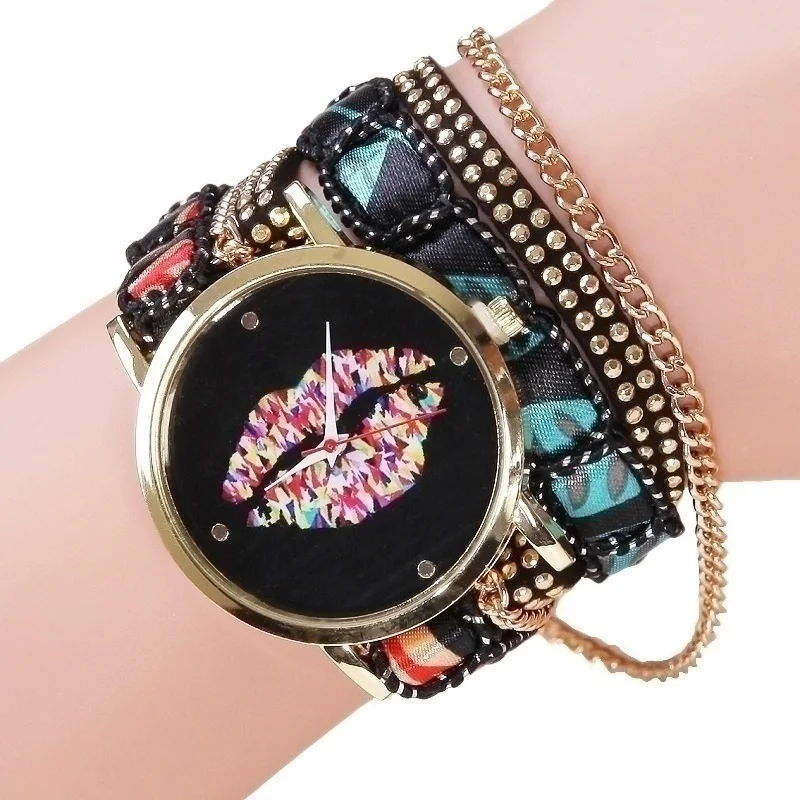 Тканевые часы-браслет из искусственной кожи с винтажным принтом женские