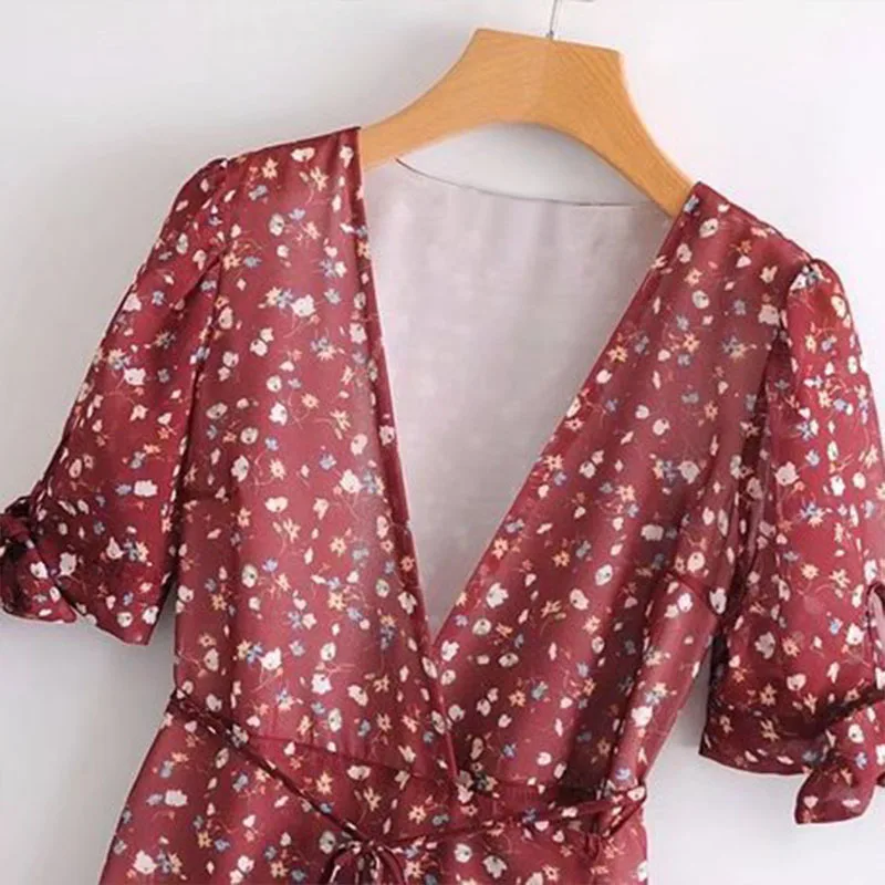 С цветочным принтом Для женщин летнее платье v образным вырезом Кружево