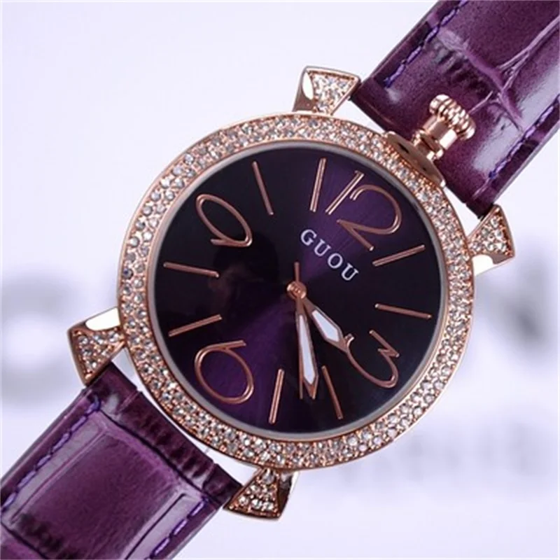 Женские кварцевые часы с ремешком из натуральной кожи со стразами|wristwatch brand|wristwatch