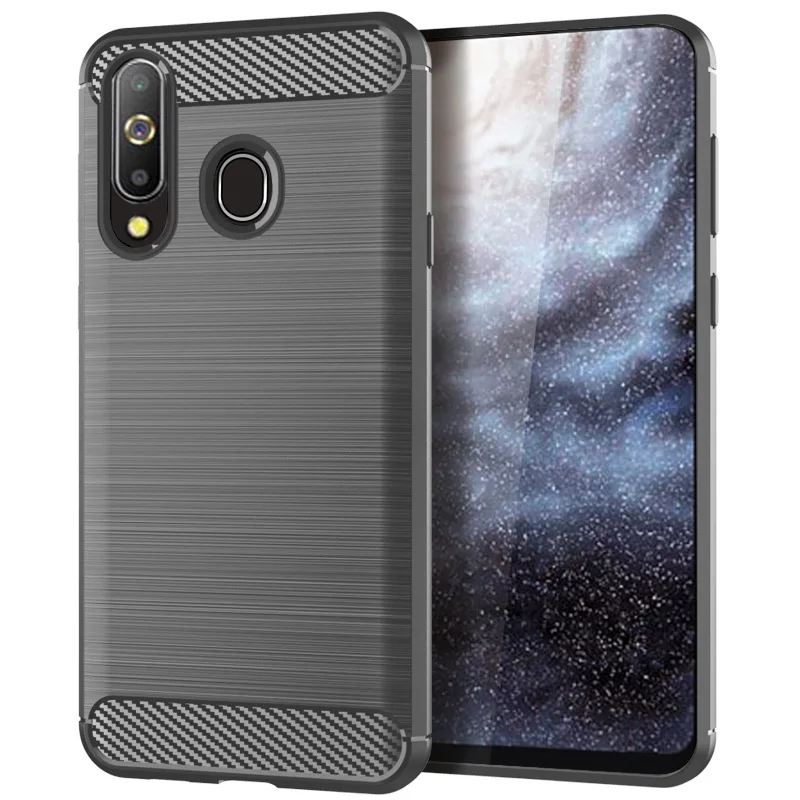 For Samsung Galaxy A8S Case Bumper Anti-knock Soft TPU Silicon Cover Carbon Fiber Armor |