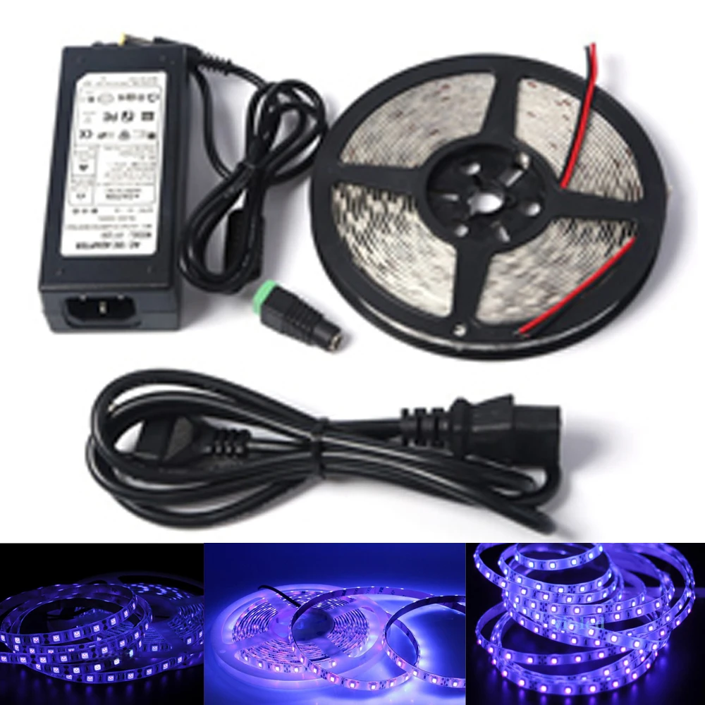 DC12V 5050 SMD фиолетовый УФ 395 405нм гибкая светодиодная лента черный свет
