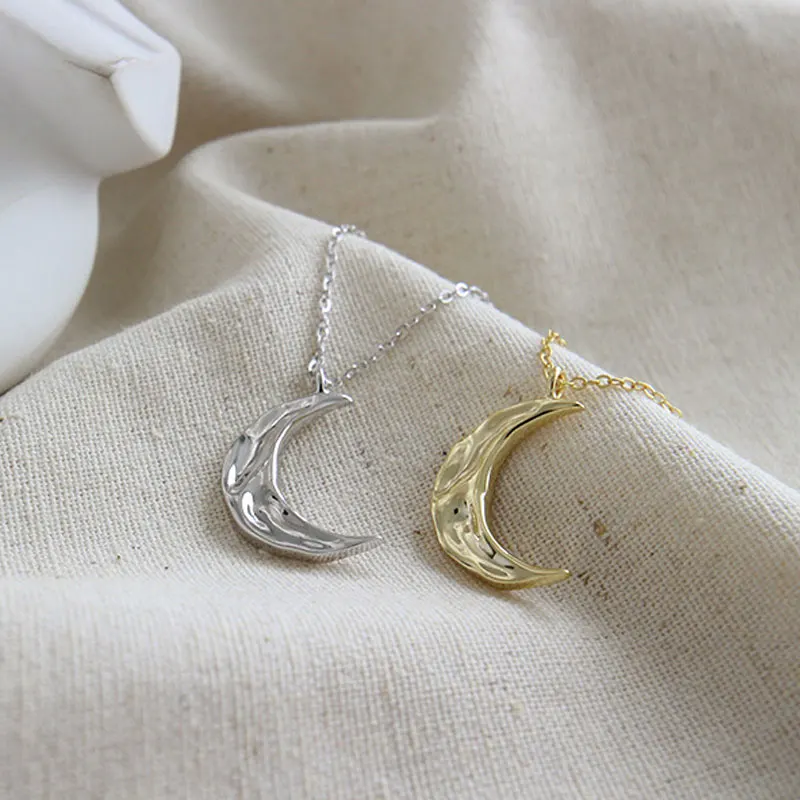 YPAY Solid 925 Sterling Silver Necklace Korean INS Minimalist Irregular Concave Surface Moon Pendant Necklaces Jewelry YMN122 | Украшения и