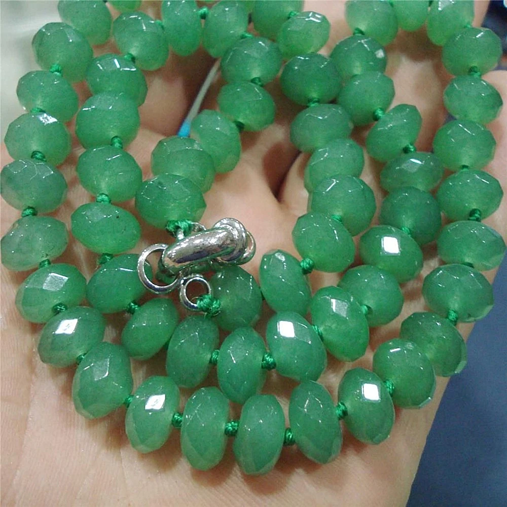 

Fashion green 5x8mm natural stone chalcedony jades rondelle abacus faceted beads strand necklace for women 18inch BV09