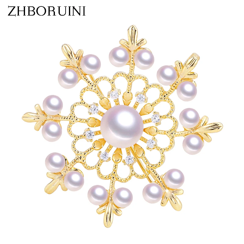 ZHBORUINI 2019 брошь с натуральным пресноводным жемчугом простая круглая Золотая