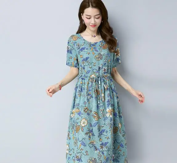 Новое льняное платье для беременных с цветочным принтом на талии весна лето 2017