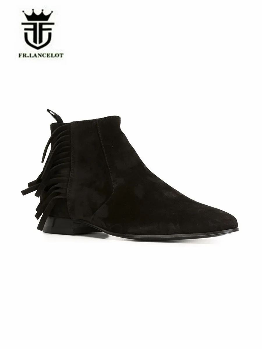 2017 Роскошные полусапожки ручной работы с острым носком и бахромой Мужские