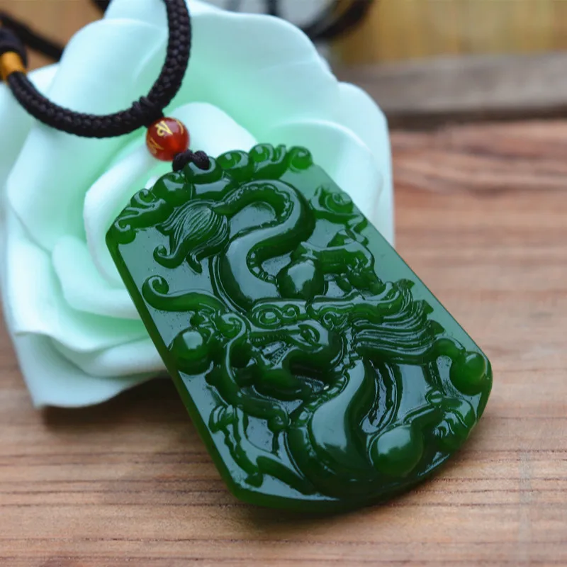 Высокая Имитация Зеленый нефритовая подвеска резьба Подвеска китайский дракон