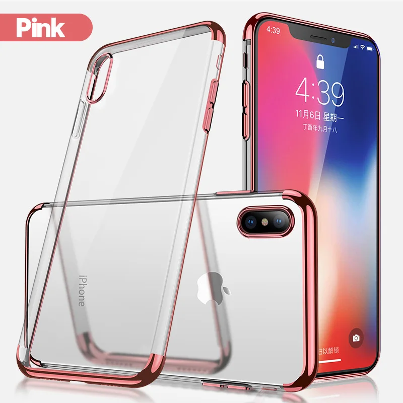 MaxGear силиконовый прозрачный мягкий чехол для телефона для iPhone 7X6 6S 8 XR XS Max роскошный ТПУ чехол Полный Чехол для iPhone 6 6S 7 8 Plus - Цвет: Rose Golden