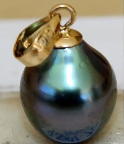 

free shipping genuine 10x12mm tahitian peacock green pearl pendant no box