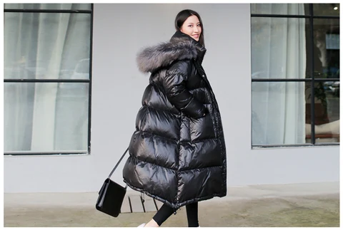 Пальто женское зимнее черное с воротником из искусственного меха, водонепроницаемое, ветрозащитное