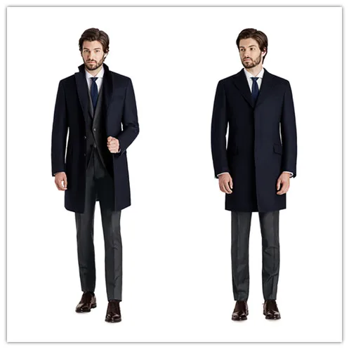 Мужская Толстая кашемировая куртка темно синее однобортное пальто на 3 пуговицах