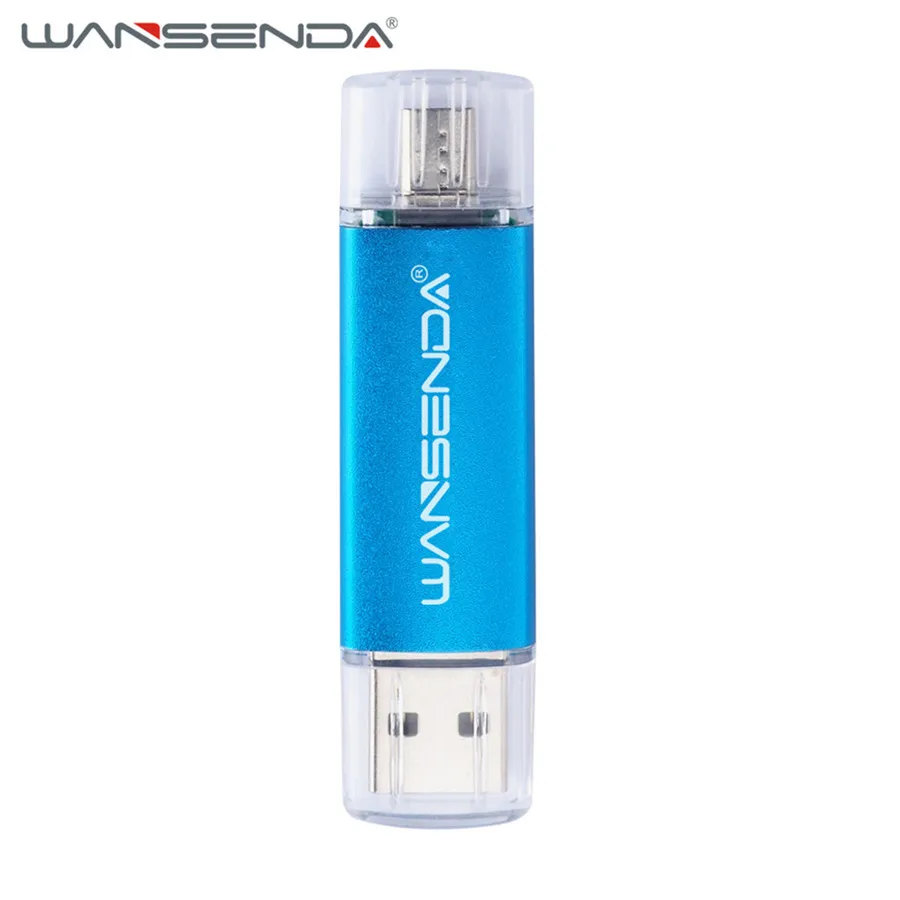WANSENDA OTG USB флеш-накопитель 2 в 1 USB2.0 и Micro usb OTG флеш-накопитель 8 ГБ 16 ГБ 32 ГБ 64 Гб 128 ГБ 256 Гб флешки карта памяти - Цвет: Синий