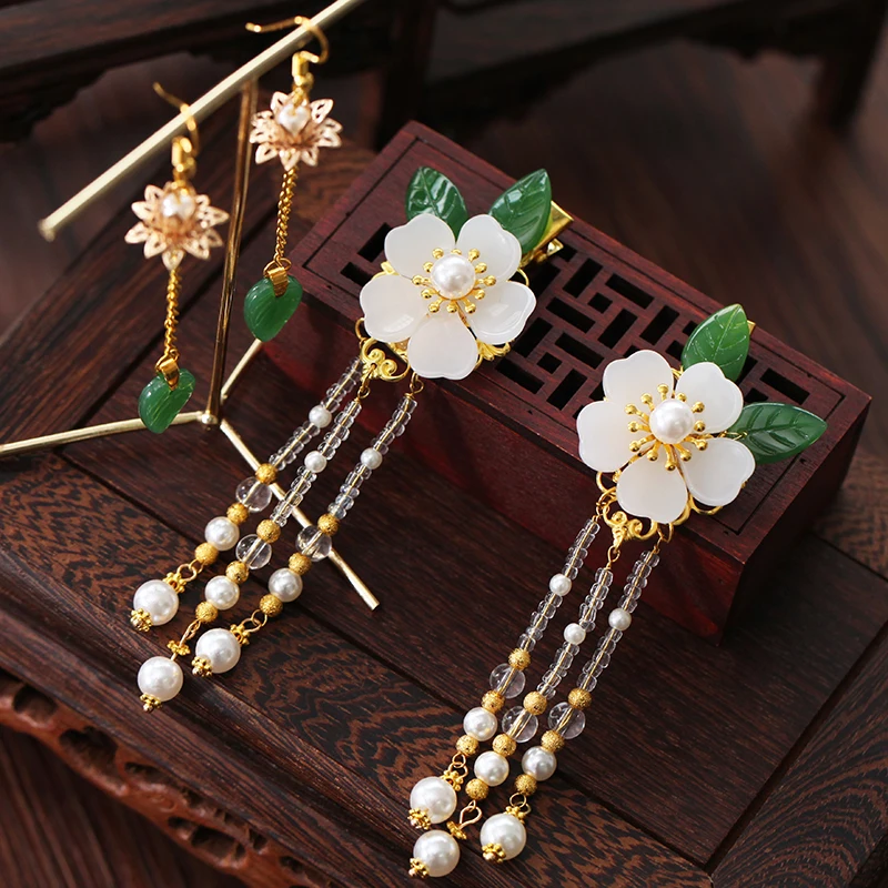 a pair Ручной работы Hanfu тиара заколки для волос древние ветры и другие пляжные цветы украшения для волос шаг кисточки корт шпилька дикая - Цвет: a pair