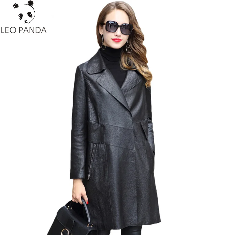 Женская длинная куртка из натуральной кожи овечьей весна осень 2019|Кожаные