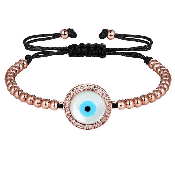 Rose Gold Роскошные натуральные ракушки глаза Золотой цвет цепи звено браслет для женщин Дамы Сияющий AAA кубический подвеска с Цирконом Ювелирные изделия отрегулировать размер - Окраска металла: Rose Gold