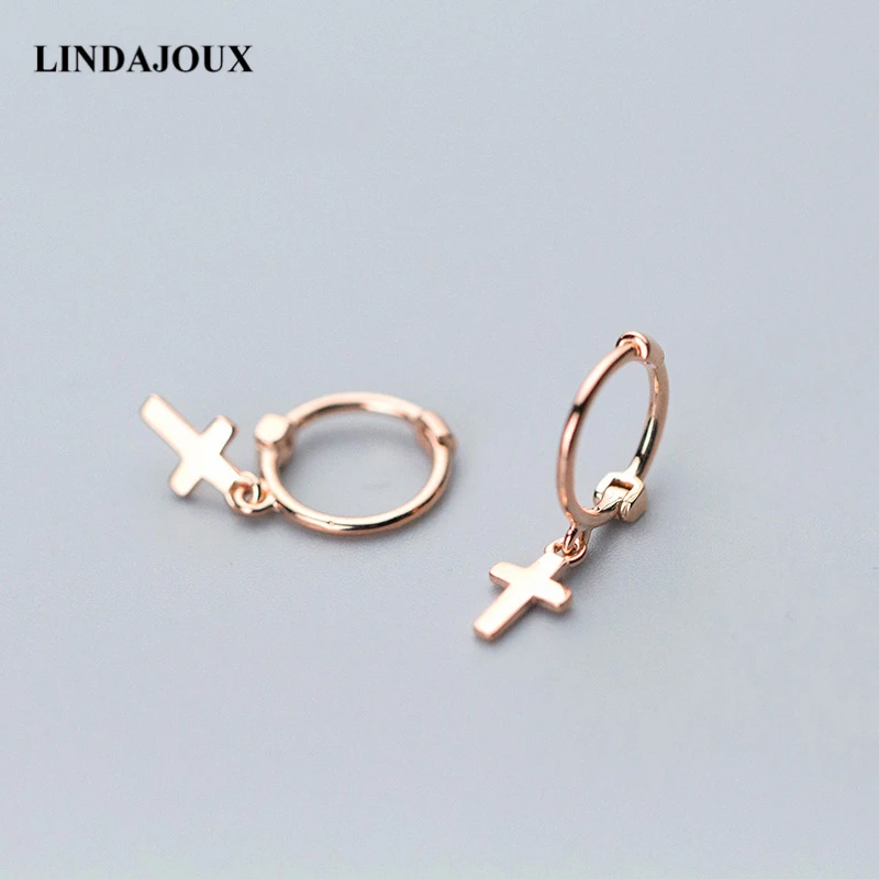 LINDAJOUX настоящее 925 пробы серебряный крест очаровательные серьги гвоздики для