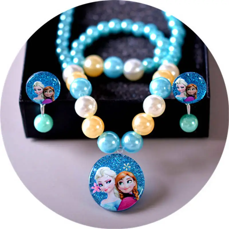 4 шт./лот аксессуары для детских кукол Disney ожерелье + браслет серьги девочек