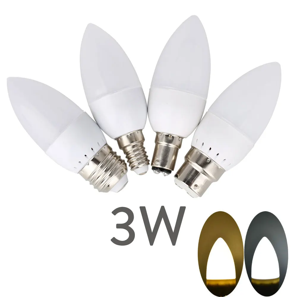3W светодиодный лампы в форме свечи E14 E27 B22 E12 B15 светильник помещении 110V 220V