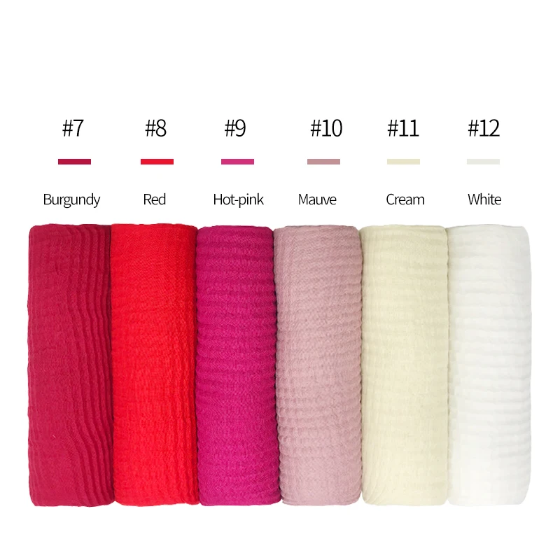 1PC Women Solid viscose scarf with pleated crinkled scarves muslim hijab eid shawl soft foulard wrap 12 Colors Fast Shipping |