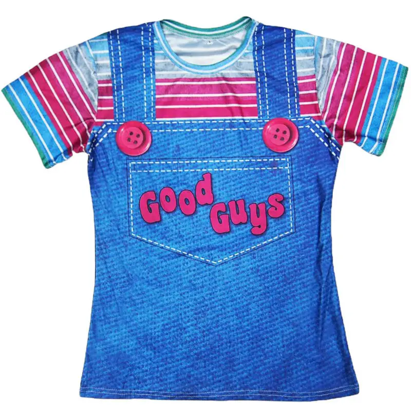 Harajuku 3D Printed T-shirts Men Stripe Tee Shirts Halloween Chucky Good Guys Bib Tees Fake Two Pieces Funny Summer Tops | Мужская