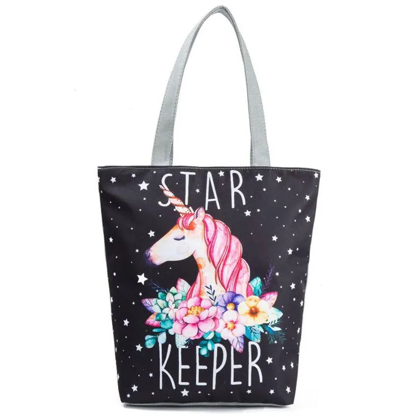 

M605 Fashion Women Shoulder Bag Cartoon Printing Flamingo Unicorn Pineapple Bird Large Capacity Handbag Casual Shopping Bag