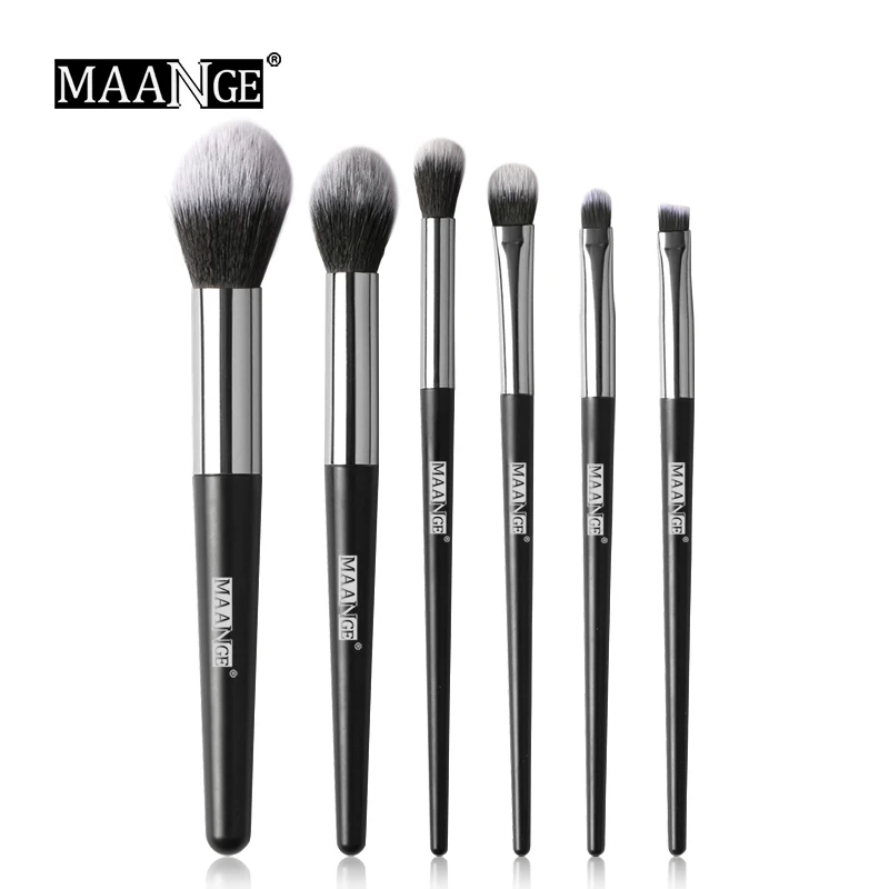 6Pcs MAANGE 6/12/18 шт Профессиональные кисти для макияжа, набор кистей для макияжа с деревянной карандаш-подводка для глаз тени натуральный мягкий синтетический волос Макияж Кисти Набор инструментов - Handle Color: 6Pcs