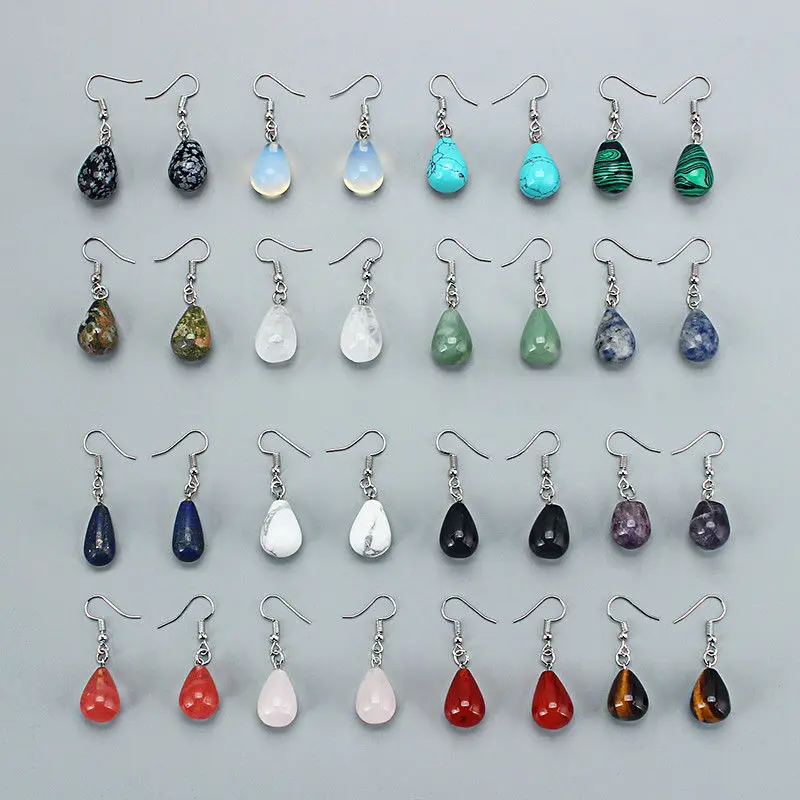 

Water Drop Natural Stone Dangle Earring for Women Tiger Eye Clear Quartz Lapis Opal Obsidian Drop Cone Bead Hook Earrings