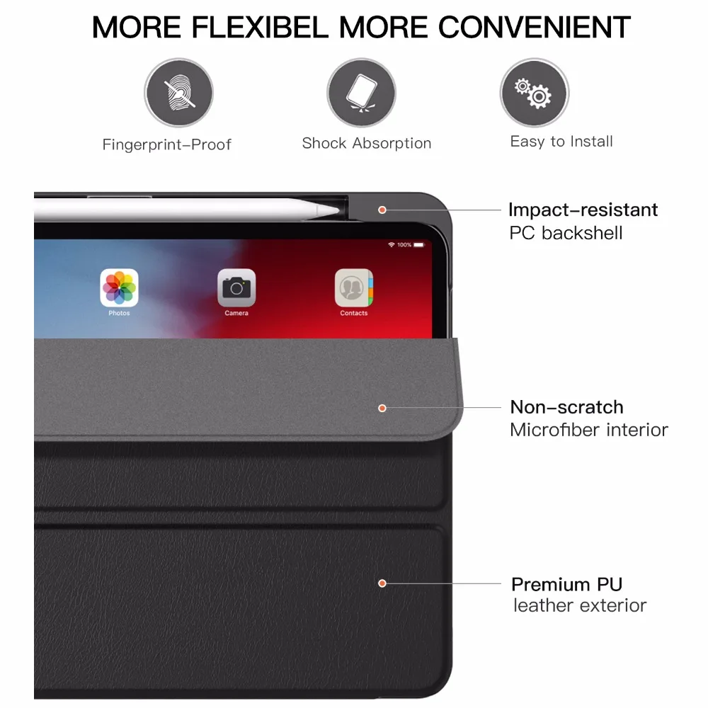 Case For iPad Pro 11&quot 2018 with Pencil Holder [Support Attaches Magnetically to Pair/Charge Function] Smart Protector Cover |