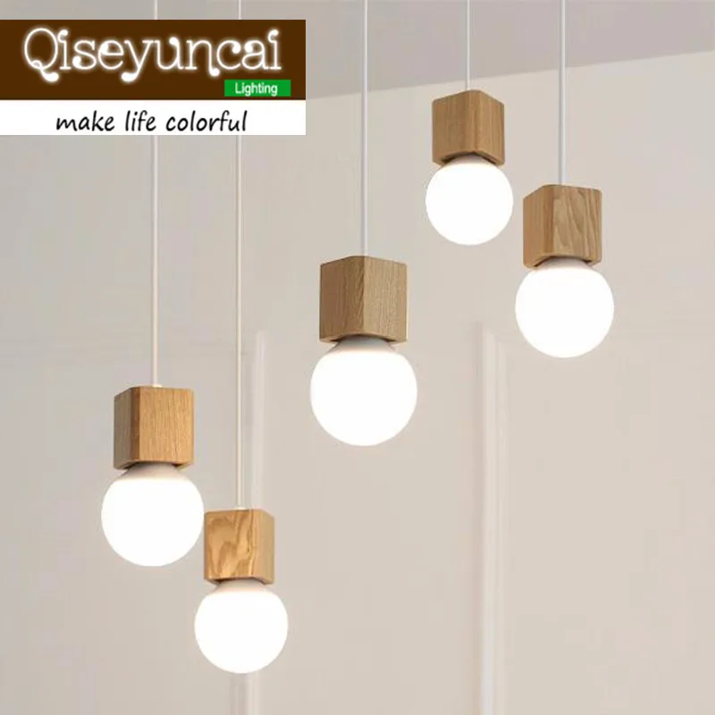 Небольшая Деревянная люстра E27 современный светильник для комнаты сада