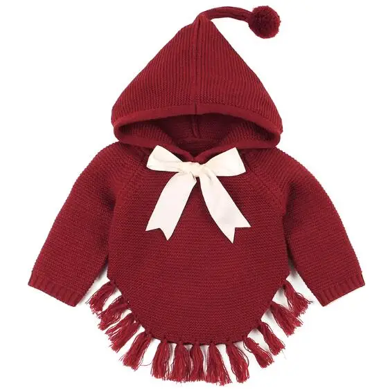 82W413 Red Новинка; Детский свитер для девочек; Детский кардиган с кисточками; вязаная одежда для малышей; осенние свитера для маленьких девочек; пуловер с бантом для малышей - Цвет: 82W413 Red