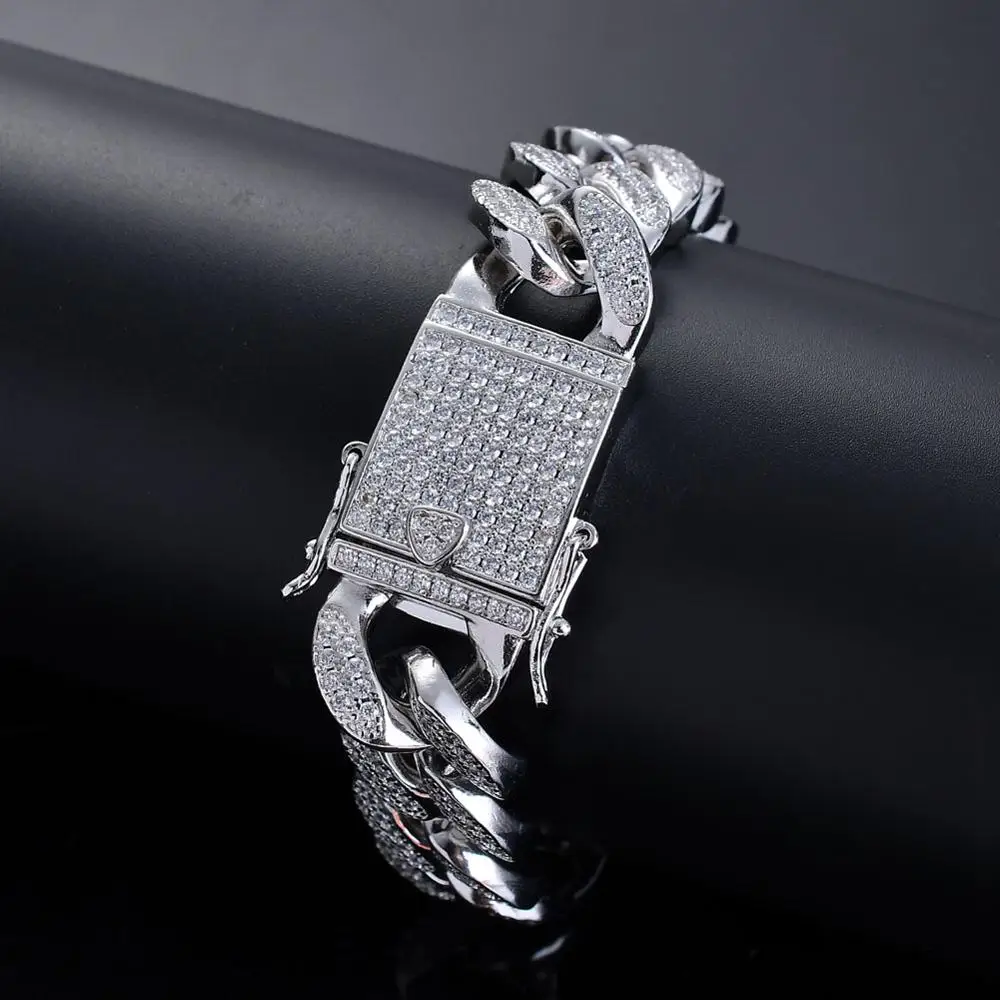 Silver color 18 мм ширина 8 дюймов 9 дюймов два размера медь/латунь установка CZ браслет хип хоп Iced Out Циркон кубинская цепочка браслет B020 - Окраска металла: Silver color