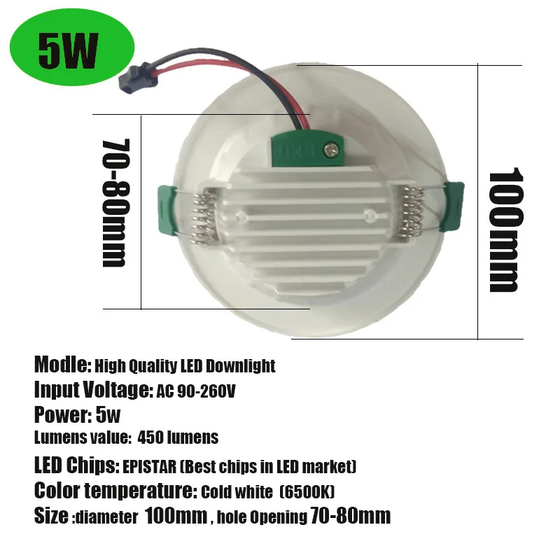 led downlight 5W Светодиодный светильник 18 Вт, 15 Вт, 12 Вт, 9 Вт, 5 Вт, 3 Вт, Круглый встраиваемый светильник 220 В, 110 В, светодиодный светильник L для гостиной, потолка, офиса, светодиодный светильник, точечный светильник - Испускаемый цвет: led downlight 5W