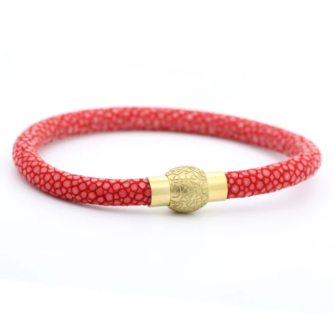 Luxury Stingray Bracelet Charm Men Women 6mm Dia Thailand Pearl Fish Skin Stainless Steel Gold Clasps Genuine Leather Bracelets | Украшения