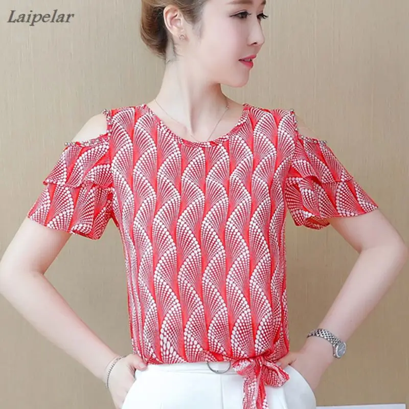 

Женский топ с открытыми плечами, блузки с коротким рукавом, женская повседневная одежда с принтом, женские топы, женские блузы