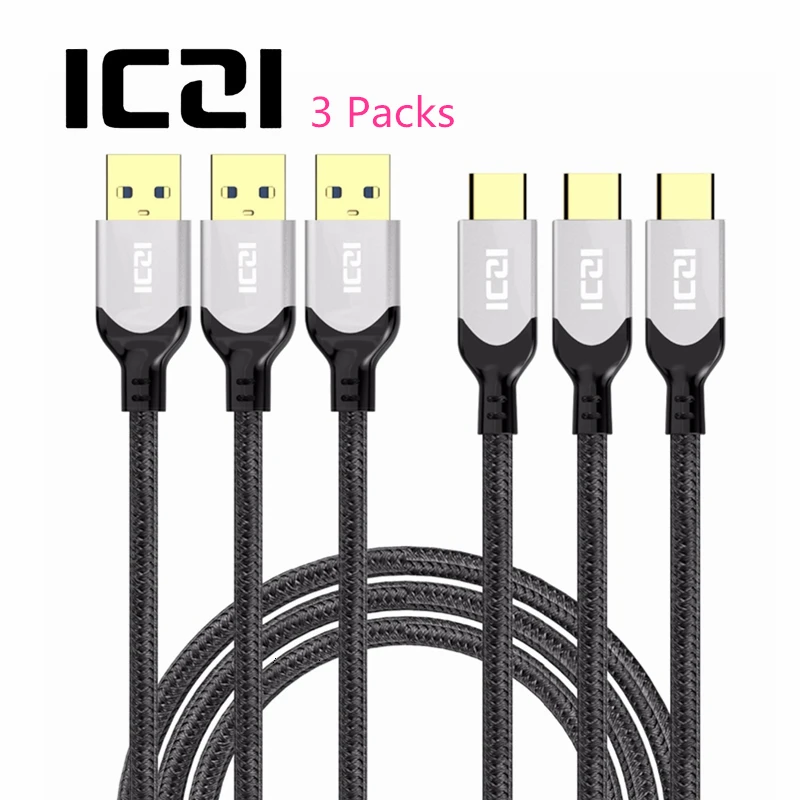 ICZI 3 шт USB C к 0 кабель 1 м для синхронизации данных type быстрой зарядки Galaxy S8/S8 Plus/Note 8