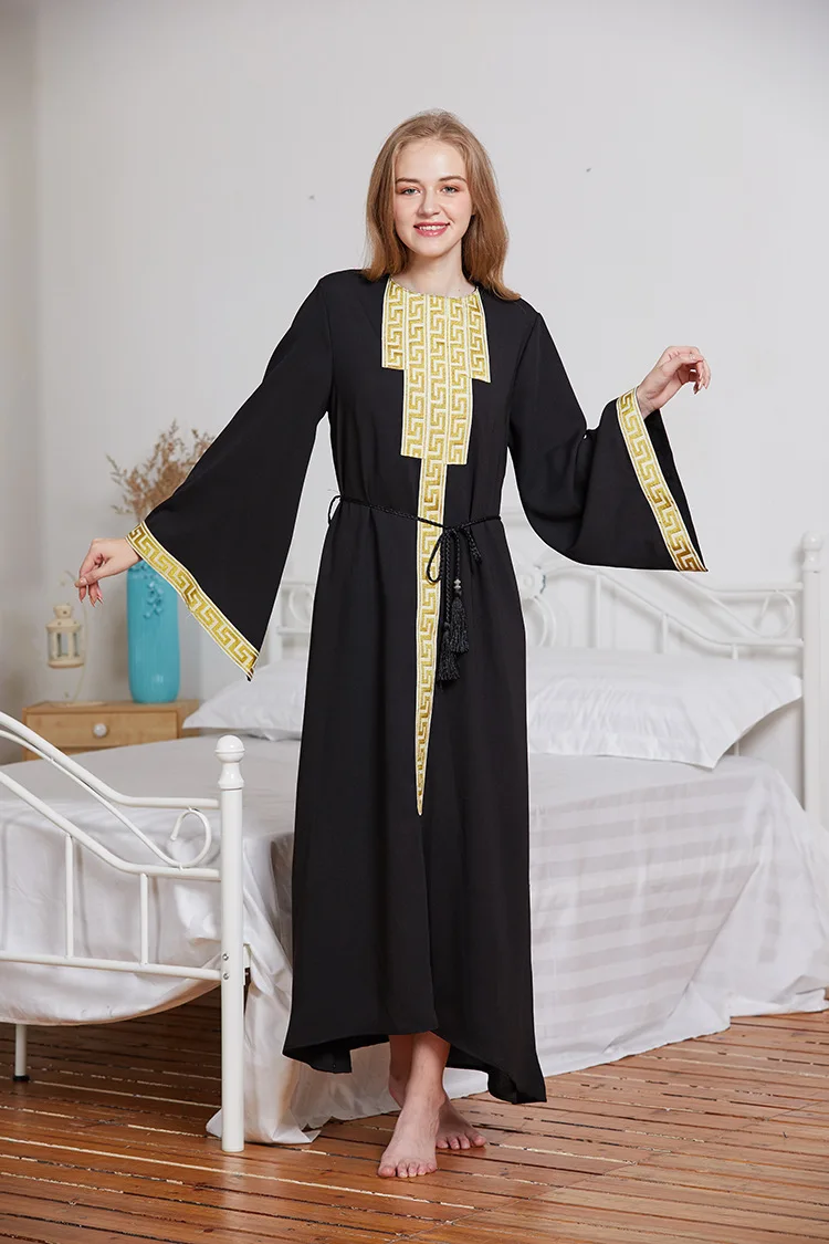 Muslim Embroidery Abaya Ramadan Arab Islamic Prayer Clothing Worship Service Maxi Dress Cardigan Long Robe Gowns Jubah Kimono |
