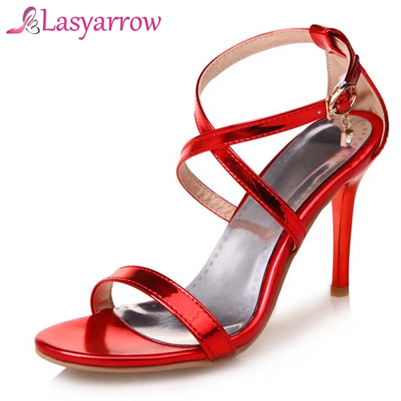 Lasyarrow/сандалии из лакированной кожи на тонком высоком каблуке Zapatos Mujer Летние