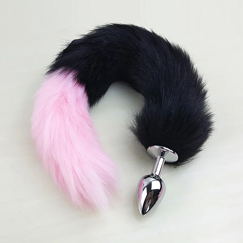 Металлическая Анальная пробка SelfTime черный и розовый лисий хвост анальная