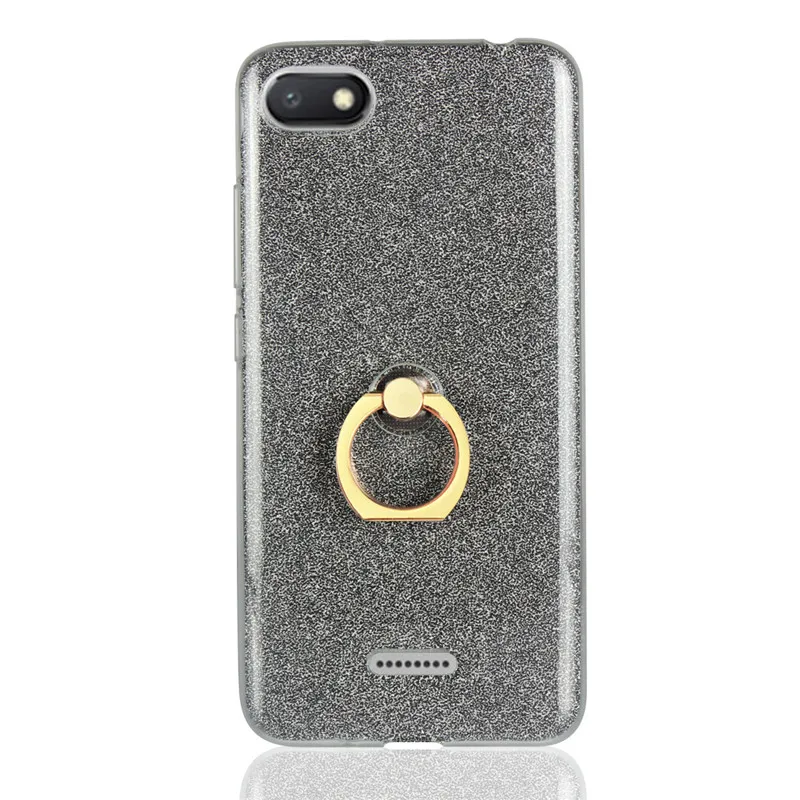 Xiaomi Redmi 6A Case Cover Bling Glitter TPU Phone Silicone Soft Finger Ring Bracket Back Bumper |